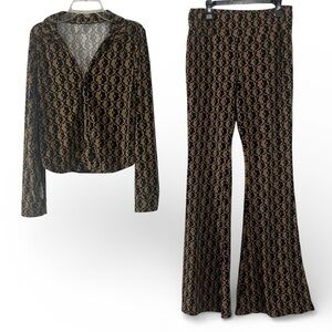 No Boundaries Retro Mod Floral Matching Set Top & Flare Pants Size Medium